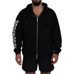 Dsquared² Black Hooded Full Zip Printed Sleeves Men's Sweater
